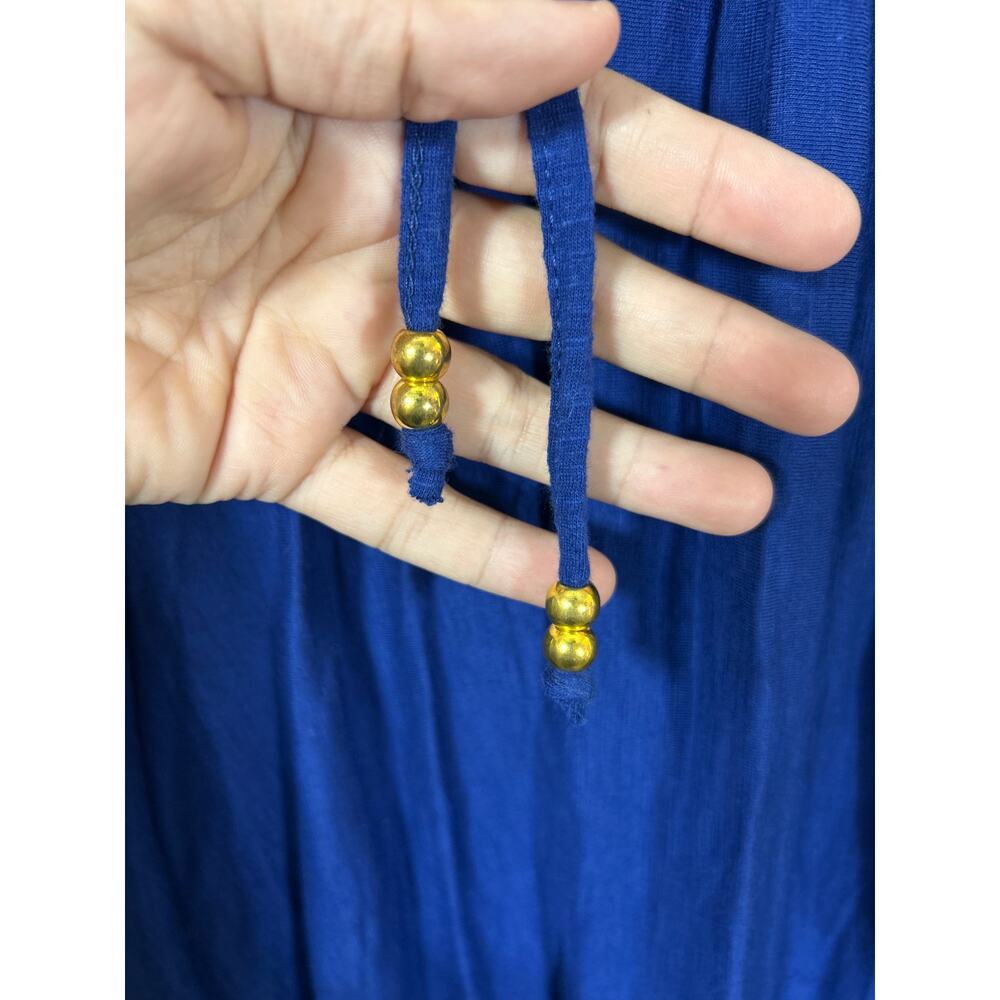City Chic Maxi Dress XL 22 Navy Blue Smocked Strap Faux Wrap Flowy Jersey Cotton - Picture 6 of 10